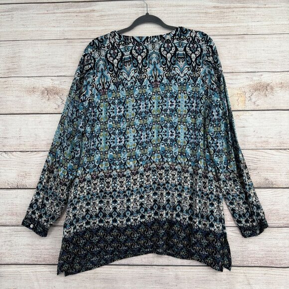 J. Jill V-Neck Floral Watercolor Tunic Blouse Women's Size Large Multicolor - Picture 2 of 12